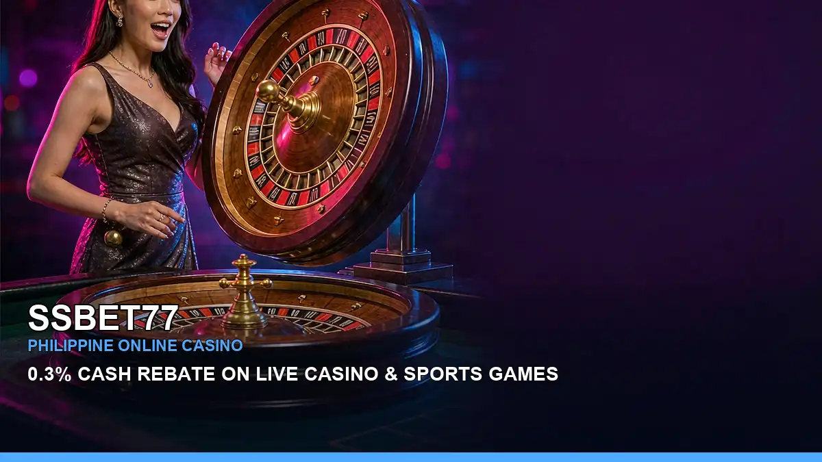 SSBET77 live casino table games featuring an adult Filipina casino host with a center symmetric composition