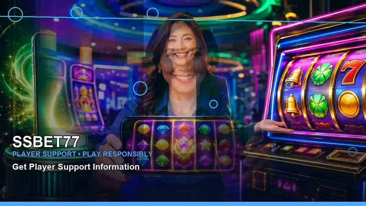 SSBET77 duo online slot games featuring an adult Filipina casino host with a right close-up composition